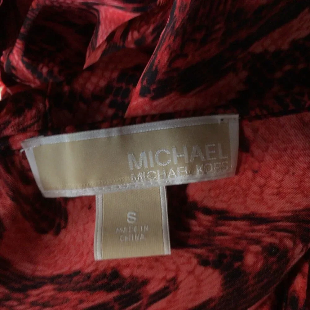 Michael Kors Blouse Women's Small Wavey Artsy Snake Printish Red Short Roll Tab